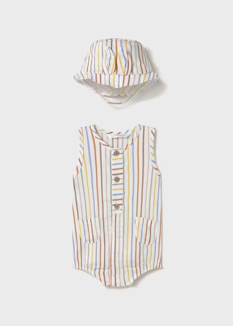 Mayoral striped romper with bonnet