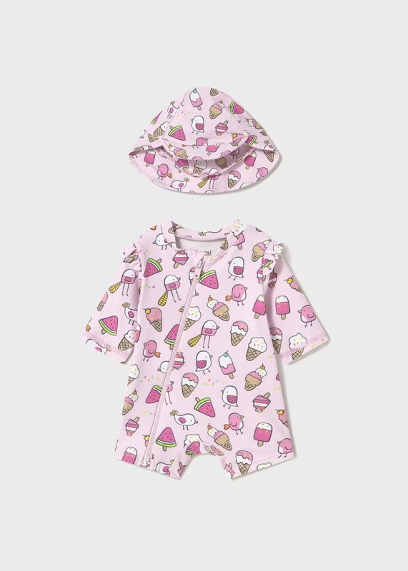 Mayoral swimsuit and hat set with solar protection