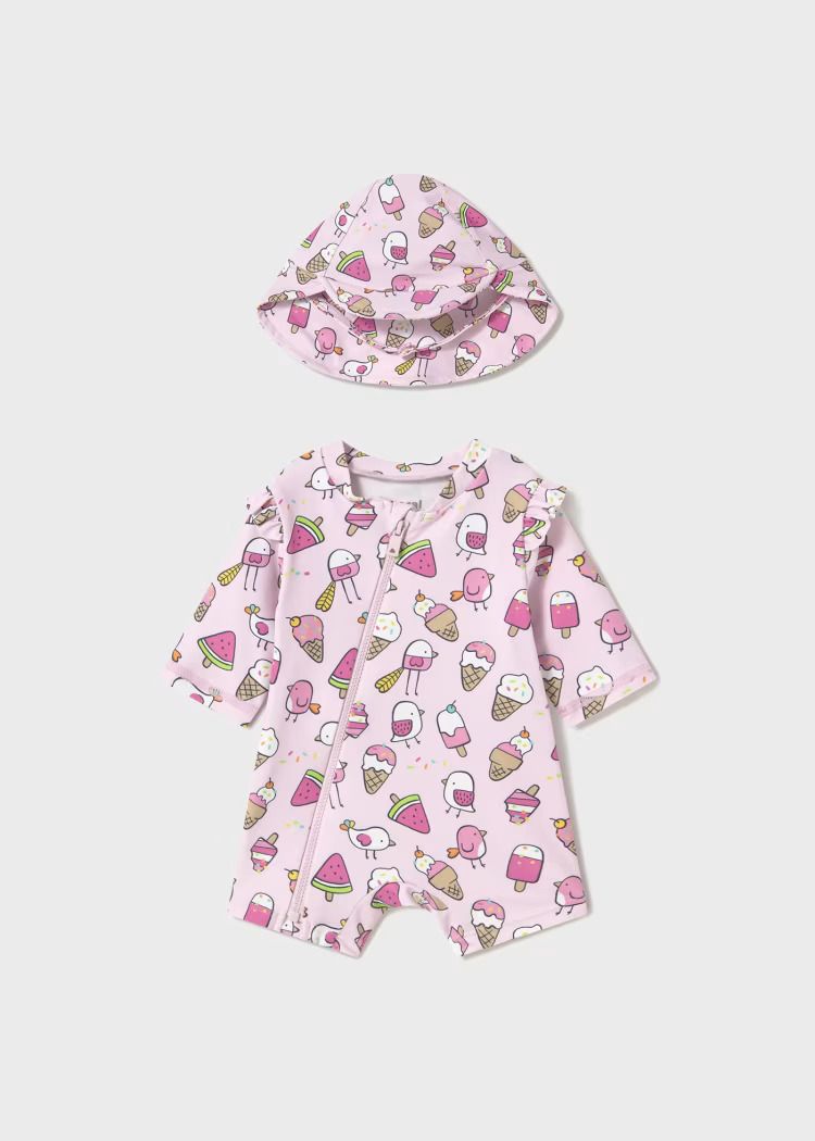 Mayoral swimsuit and hat set with solar protection
