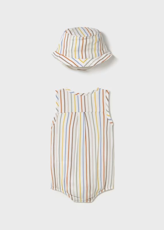 Mayoral striped romper with bonnet