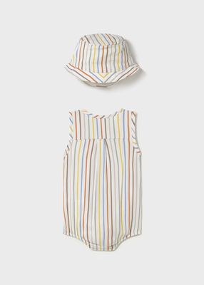 Mayoral striped romper with bonnet