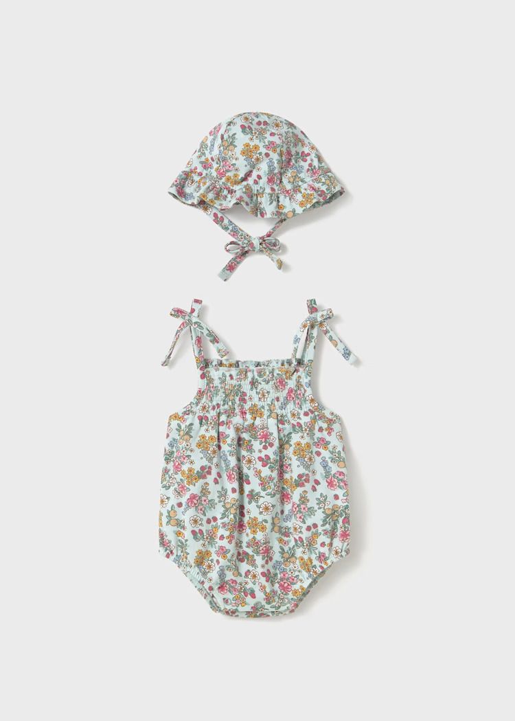 Mayoral floral romper with hat