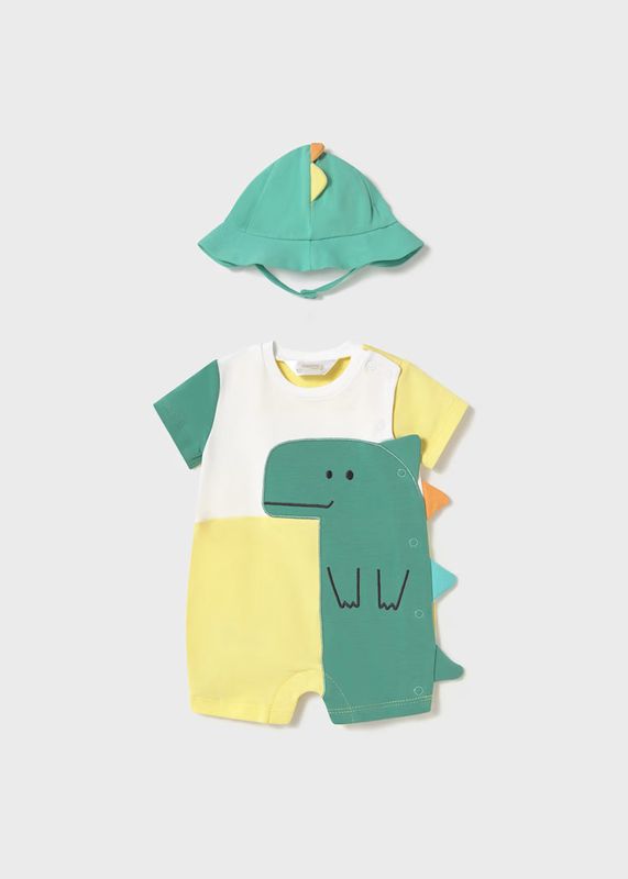 Mayoral dinosaur romper with bonnet