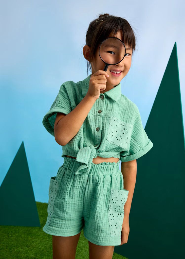 Mayoral openwork shorts and blouse set