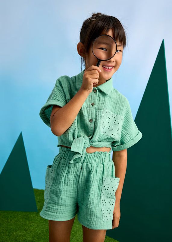 Mayoral openwork shorts and blouse set