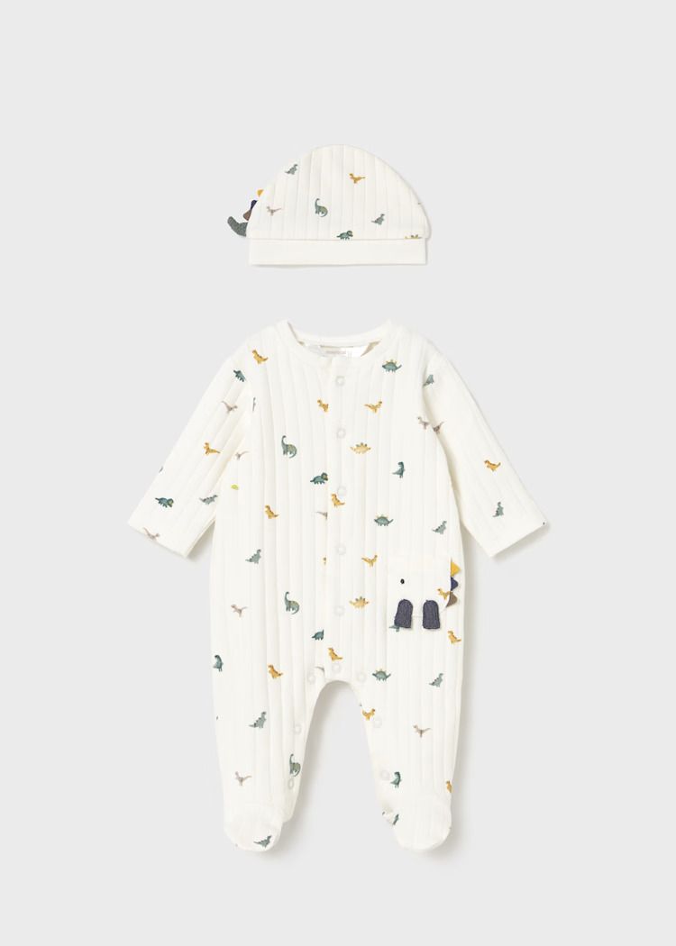 Mayoral dinosaur print romper with hat