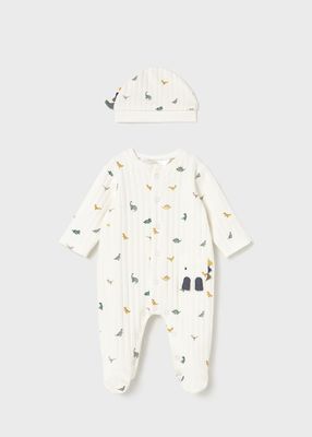 Mayoral dinosaur print romper with hat