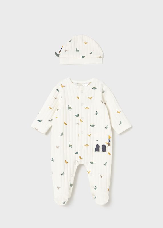 Mayoral dinosaur print romper with hat