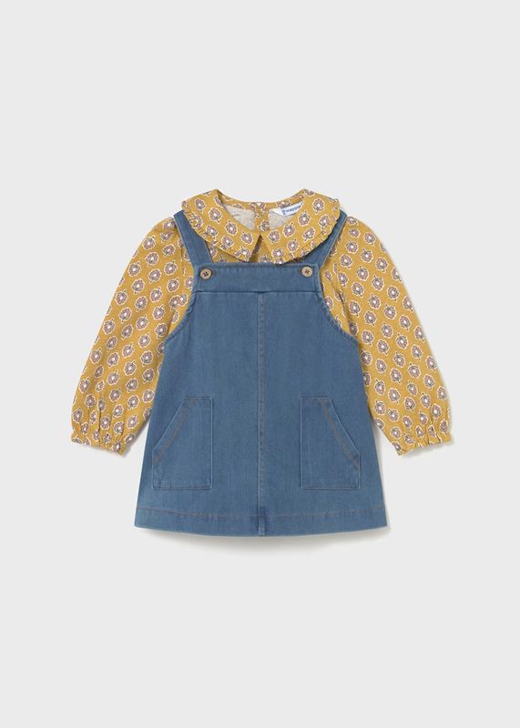 Mayoral dungaree denim and t-shirt set