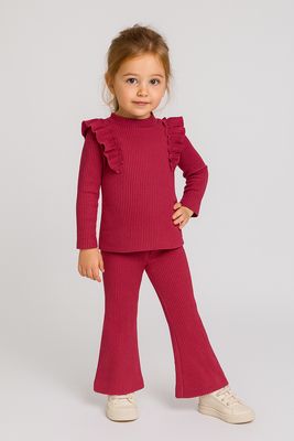 Ruffle Blouse And Pants Set