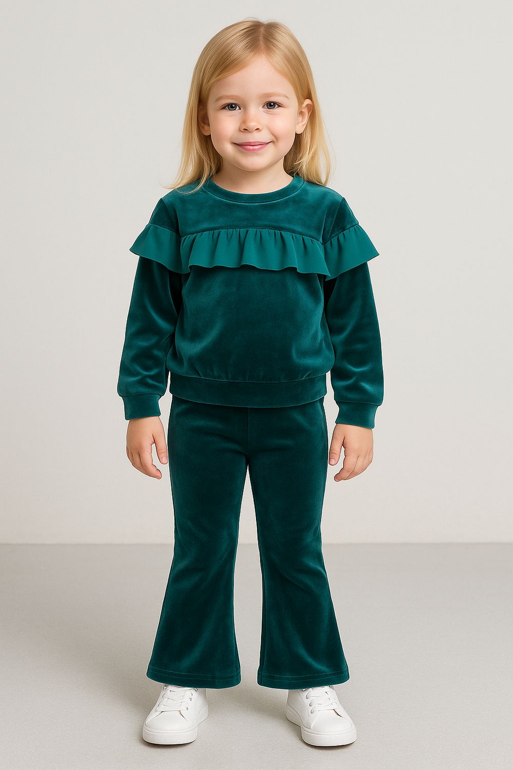 Velvet two-piece set with flared pants