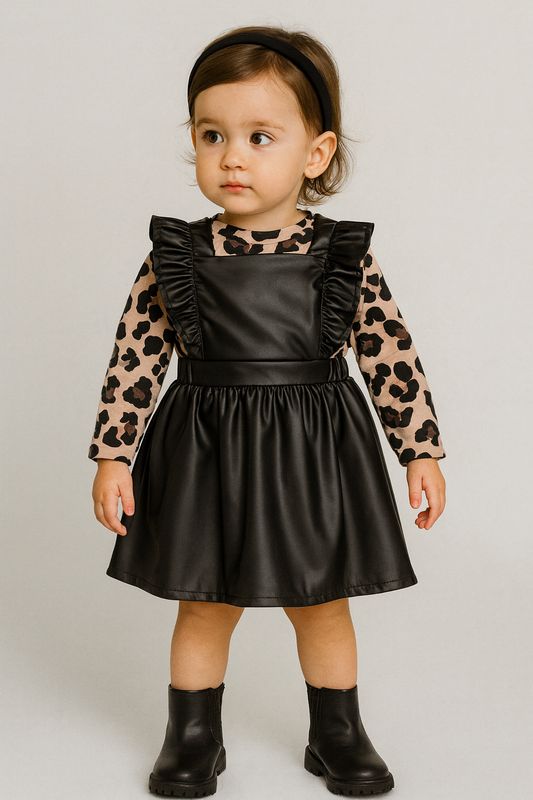 SRFN faux leather skirt dungaree set