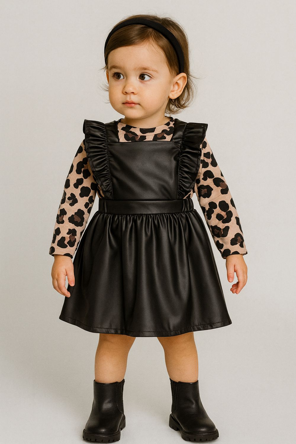 SRFN faux leather skirt dungaree set