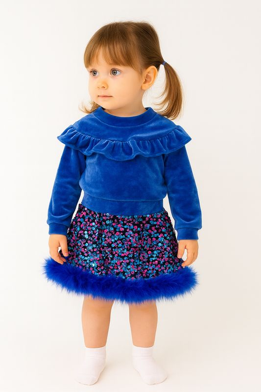 Blouse And Skirt With Sequins And Feathers