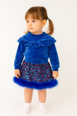 Blouse And Skirt With Sequins And Feathers