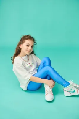 PCP Kiddo Jacqueline Shiny Leggings Zaffiro