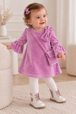 Velvet Dress With Bag Set