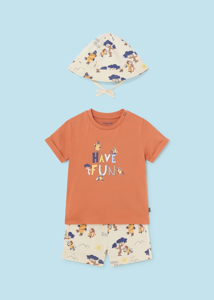 Mayoral T-shirt And Bermuda With Bucket Hat Set