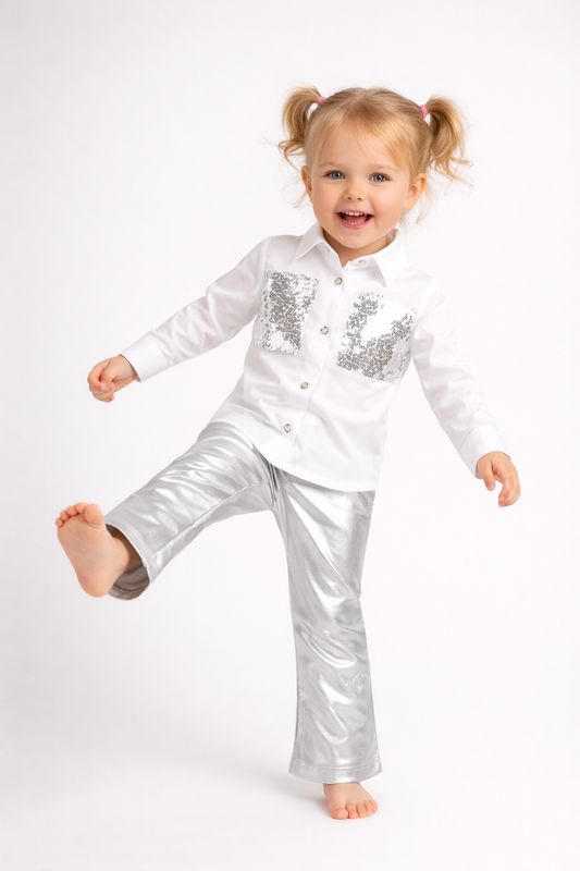 Sequins Shirt and Silver Pants Set