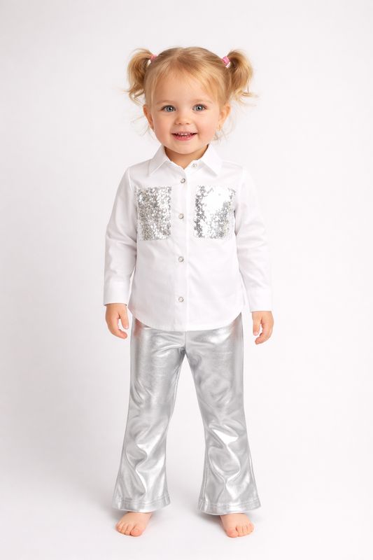 Sequins Shirt and Silver Pants Set