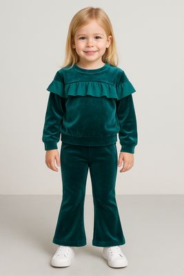 Velvet two-piece set with flared pants