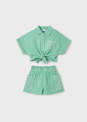Mayoral openwork shorts and blouse set