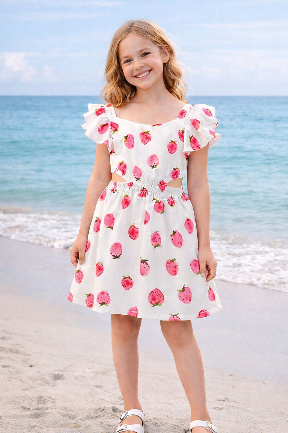 SRFN print dress with waist cut