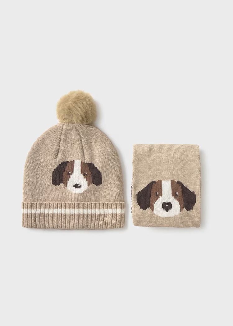 Mayoral dog motif hat and scarf set