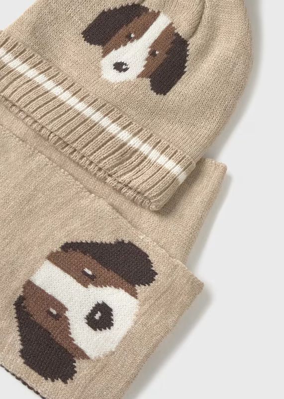 Mayoral dog motif hat and scarf set
