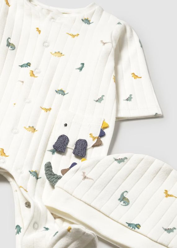 Mayoral dinosaur print romper with hat