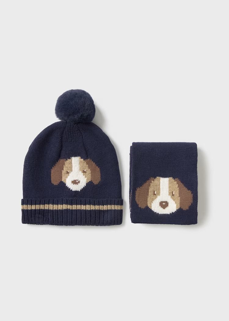 Mayoral dog motif hat and scarf set