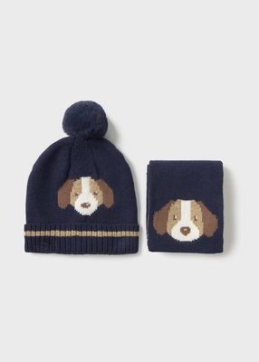 Mayoral dog motif hat and scarf set