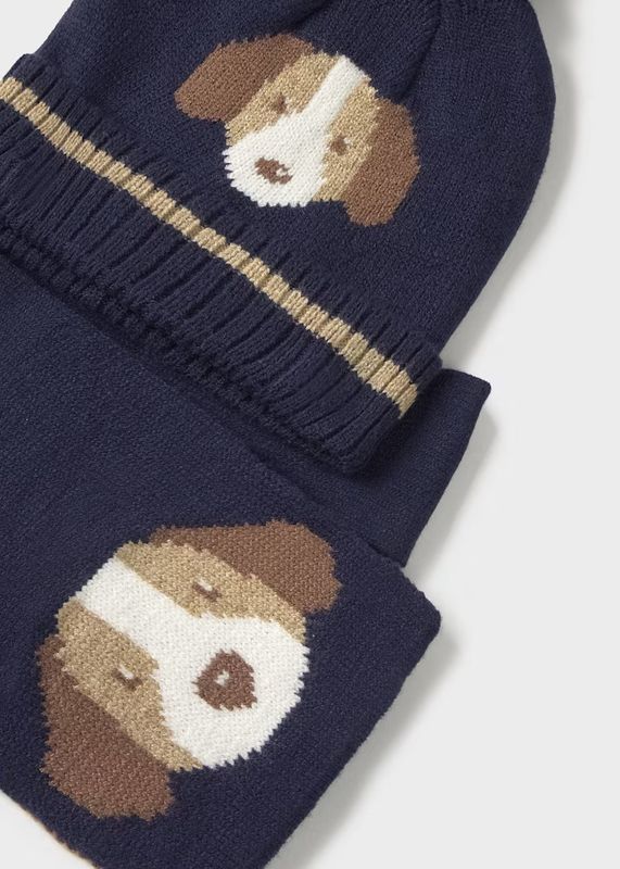 Mayoral dog motif hat and scarf set