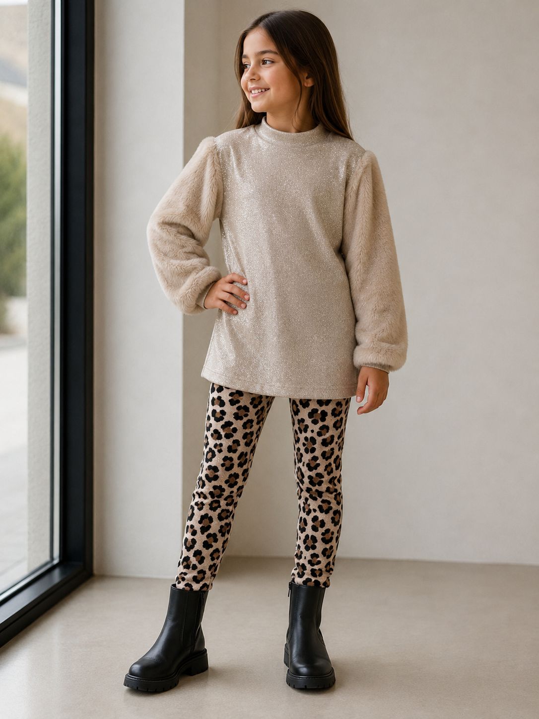 SRFN fur blouse dress with leggings
