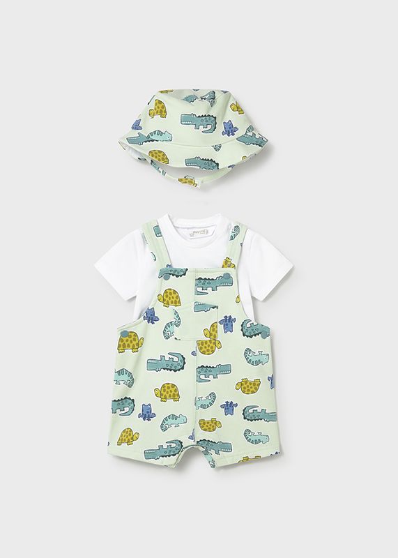 Mayoral 3 pieces dungaree set with hat