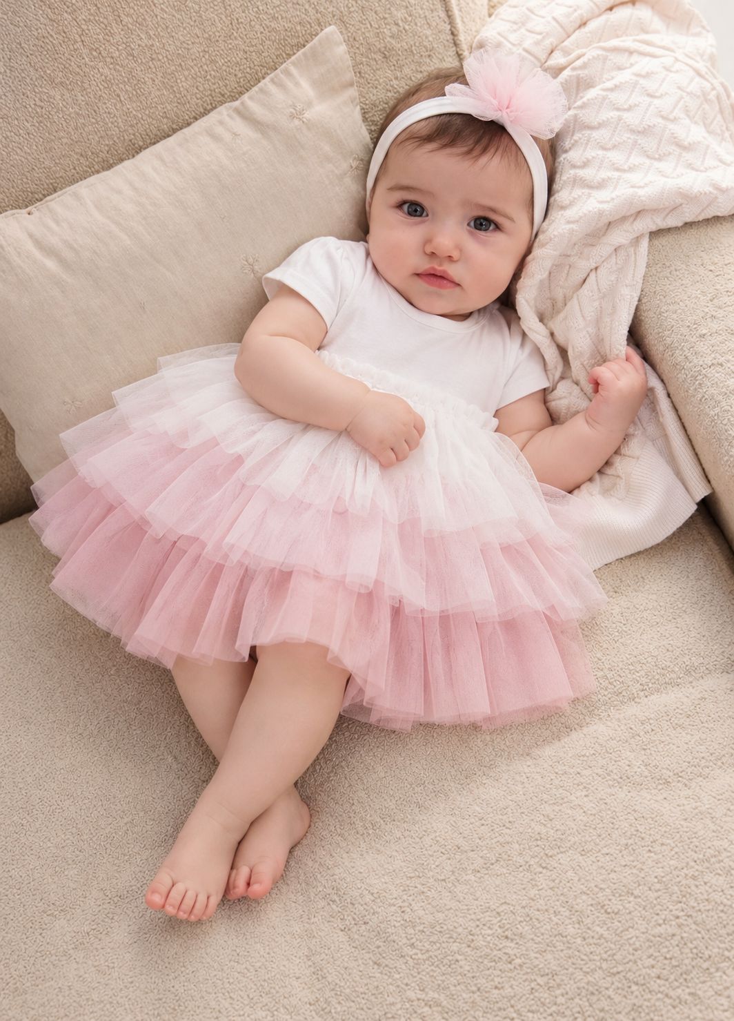 Mayoral ruffled romper with headband
