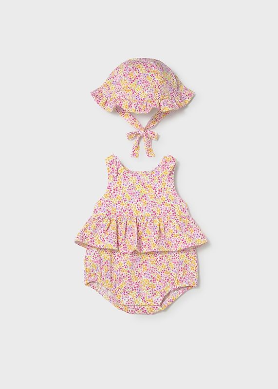 Mayoral print romper with hat