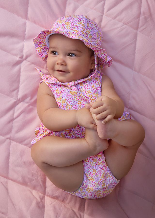 Mayoral print romper with hat