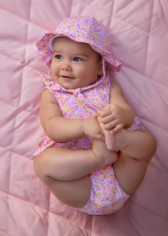 Mayoral print romper with hat