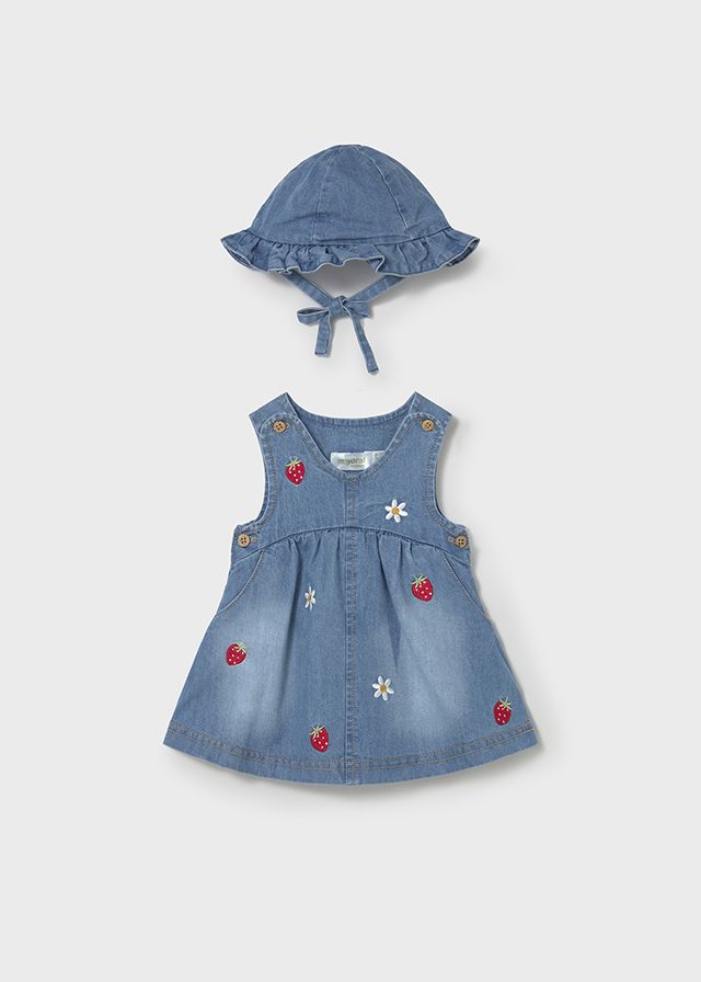 Mayoral denim dress with ruffled hat