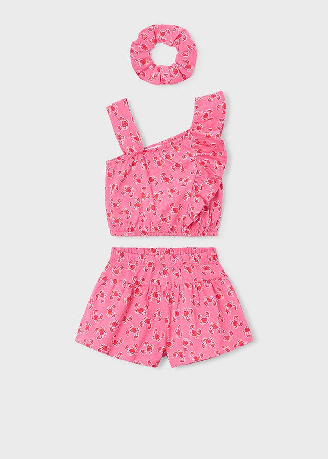 Print short set girl with scrunchie