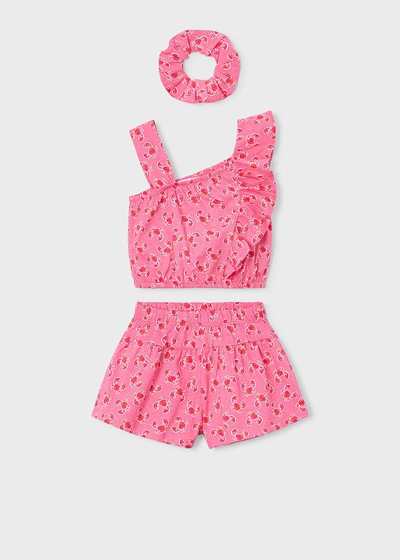 Print short set girl with scrunchie