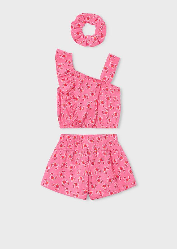 Print short set girl with scrunchie