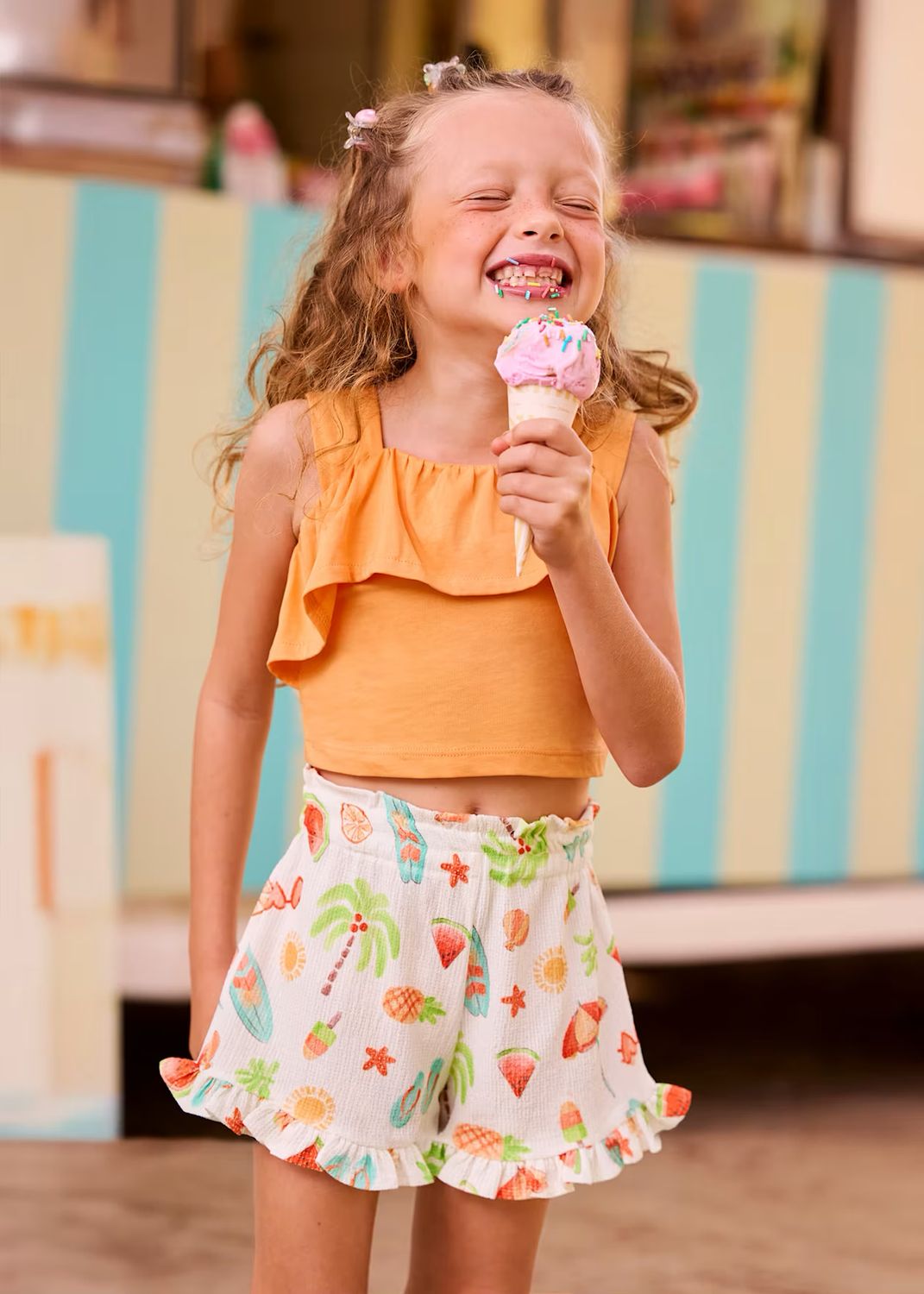 Mayoral print short set with ruffles