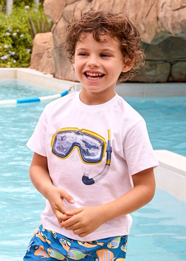 Mayoral goggles t-shirt and bermuda swim shorts