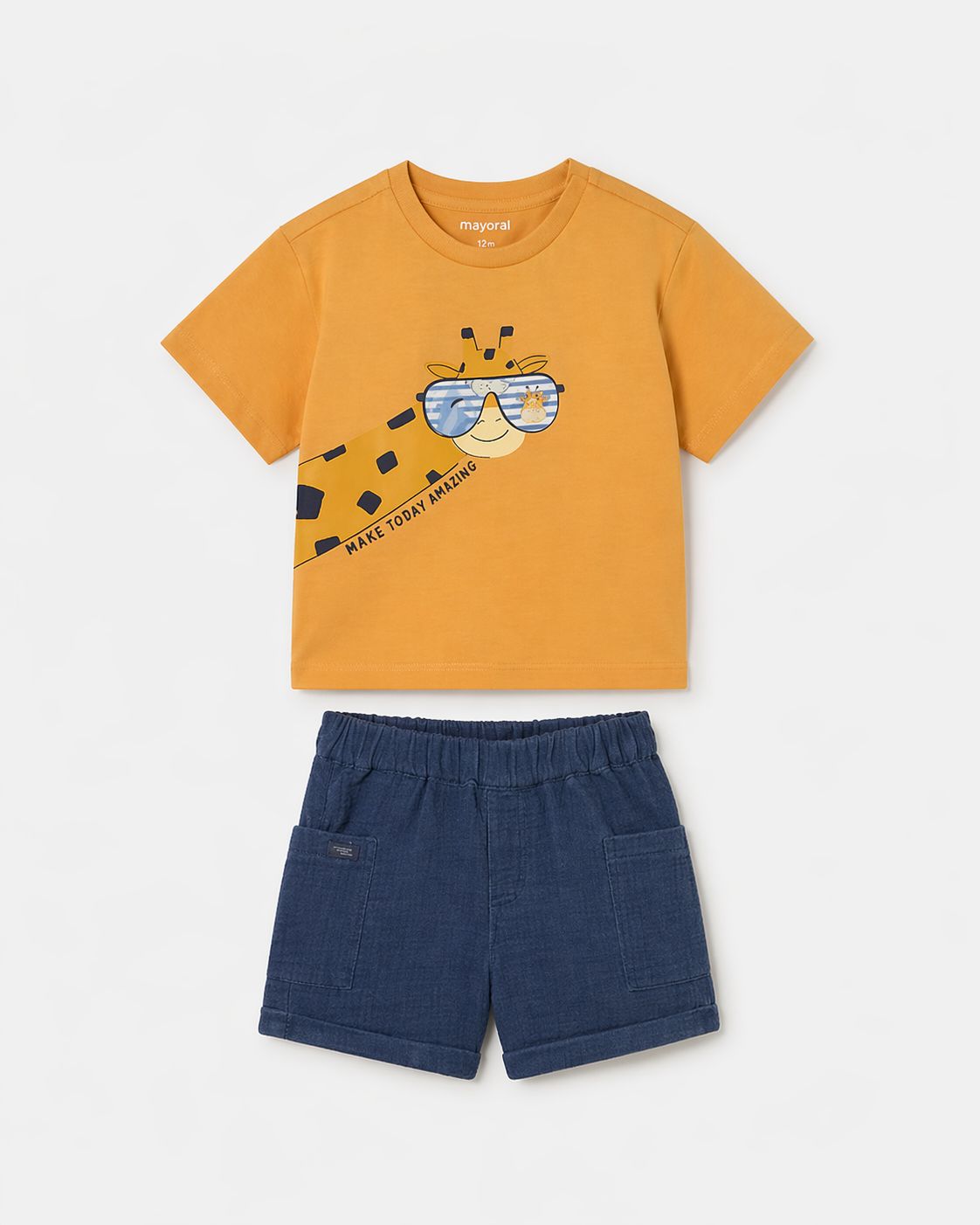 Mayoral giraffe T-shirt and denim bambula shorts