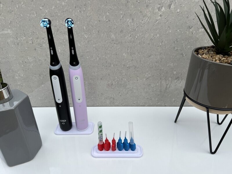 Interdental brush holder stand for 6 micro TePe brushes in a variety of colours