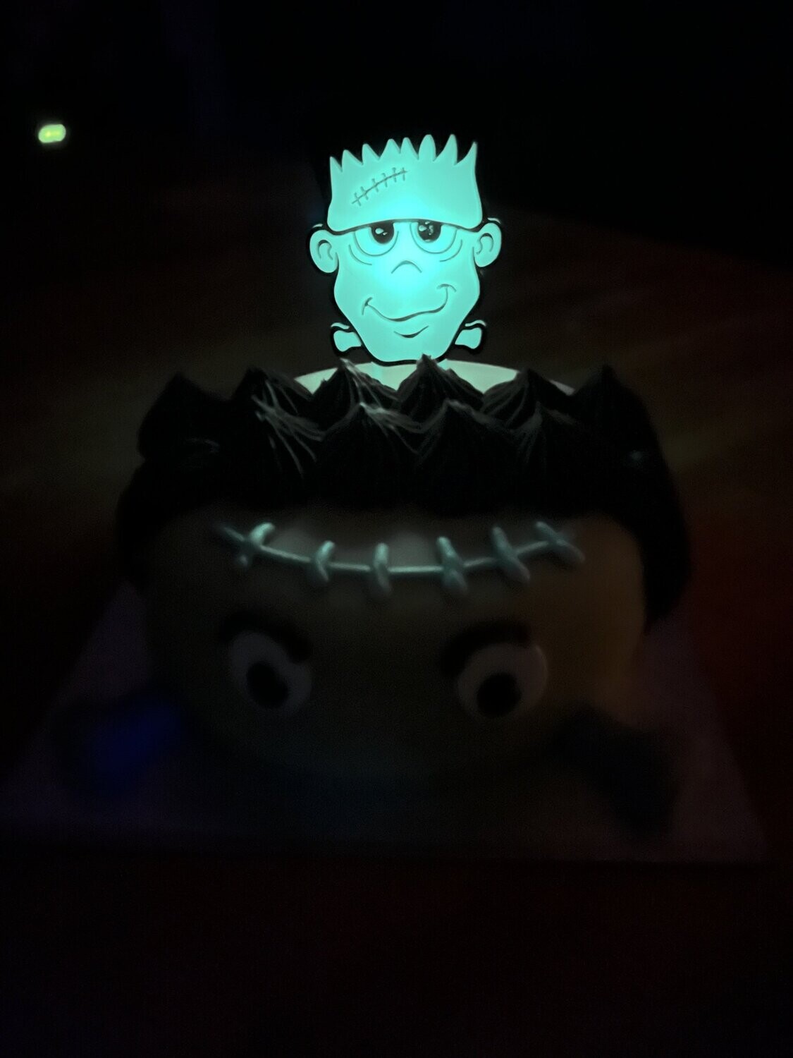 Glow in the dark Halloween Frankenstein cake topper, pumpkin topper