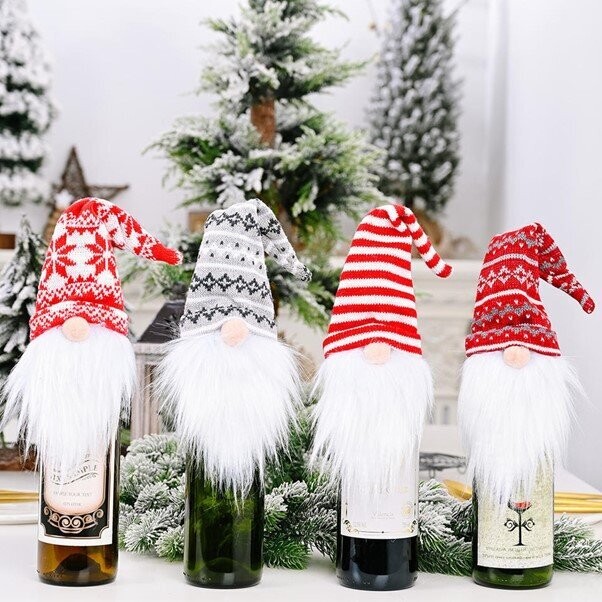 Christmas gnome gonk wine bottle toppers - four styles to choose from, great for gifts or Christmas Centrepiece
