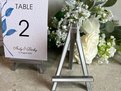 Mini silver easel table number holders for Weddings